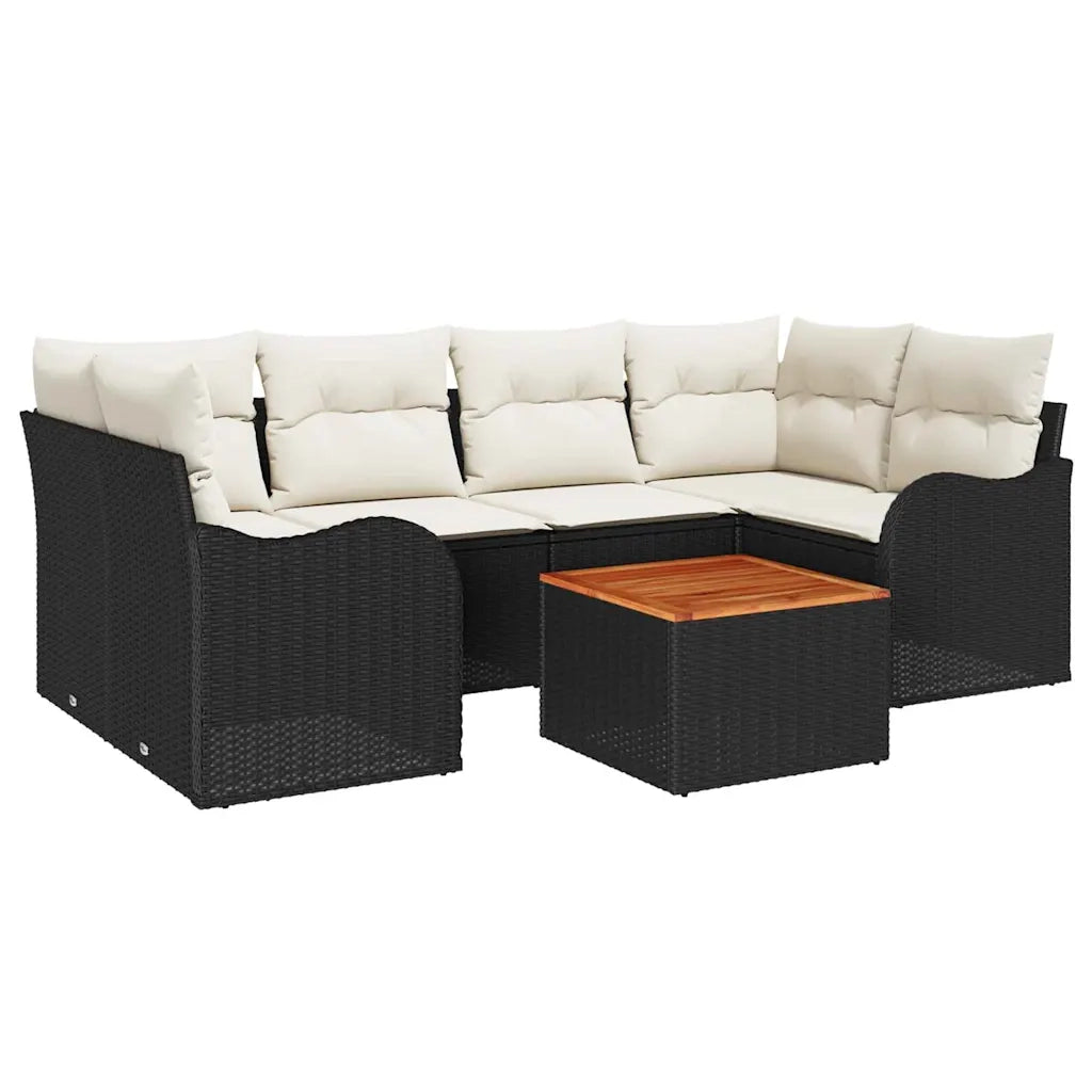 Set Divano da Giardino 7 pcs Nero e Crema polyrattan 3356073
