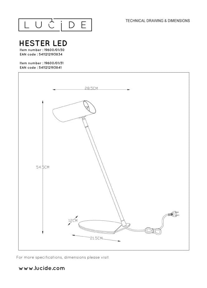 Lampada scrivania Lucide Hester GU10 7W nero antracite