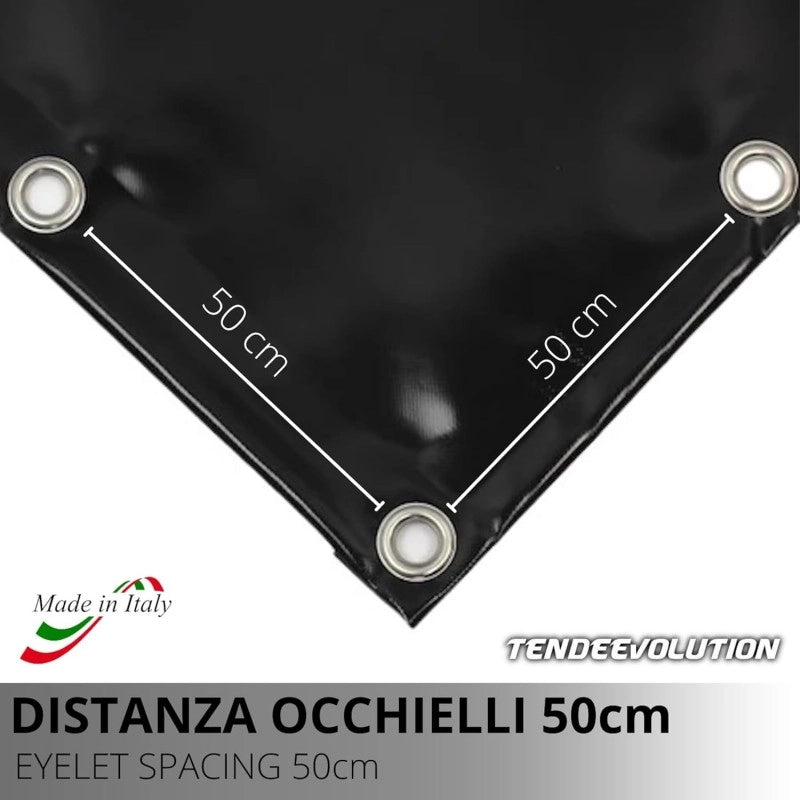 Telo PVC Impermeabile Nero | Telone Occhiellato 650g/mq | Copertura Esterna | 8x10m | Resistente Protezione Multiuso