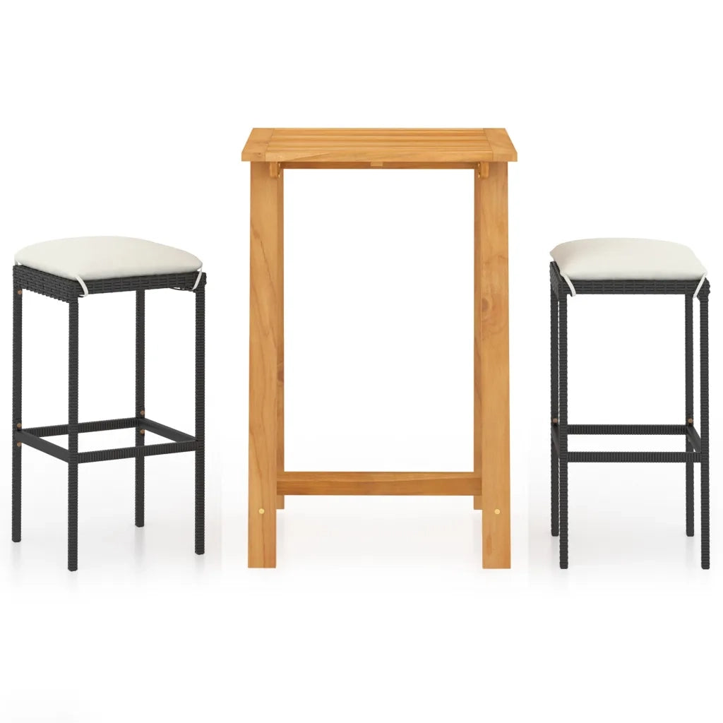 Set Bar da Giardino 3 pz con Cuscini Nero 3067947