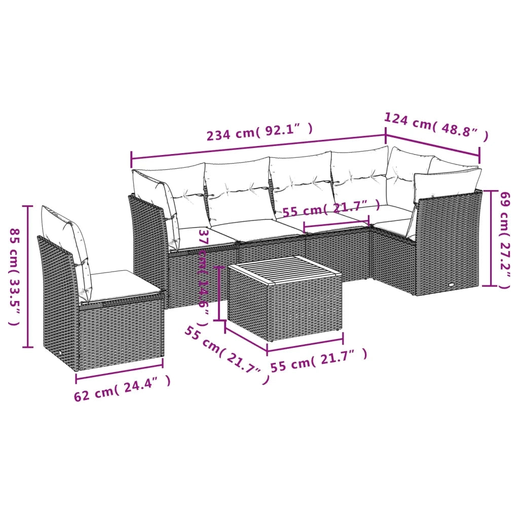 Set Divani da Giardino 7 pz con Cuscini Grigio in Polyrattan 3223666