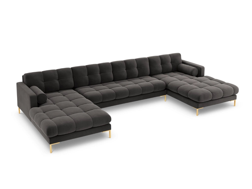 Cosmopolitan Design - Divano panoramico "Bali" 7 posti in velluto grigio scuro 