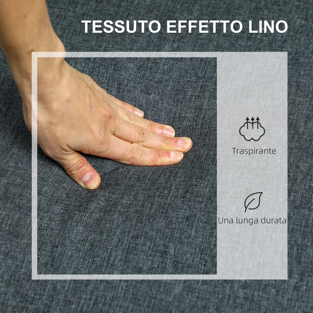 Divano 2 Posti con Cuscini e Spazio Portaoggetti ¨C Zephmum ¨C Tessuto Effetto Lino, Grigio Carbone, 135x72x84 cm