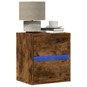 Comodino a Parete con luci LED Rovere Fumo 3307969