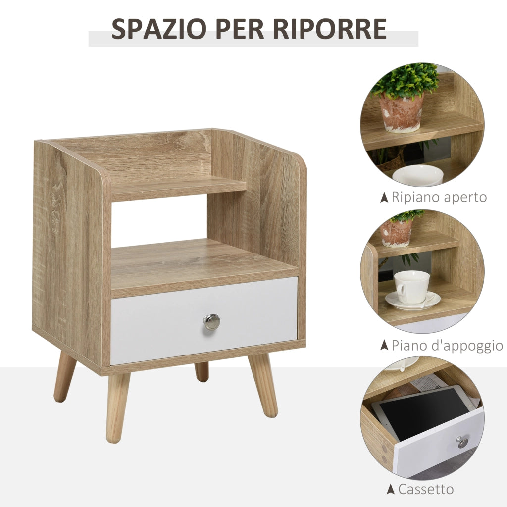 Comodino con cassetto e mensola ¨C Xylo ¨C legno naturale 37x30x48cm