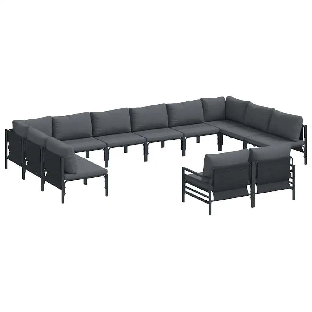 Set Divano da Giardino con cuscino 12 pcs Nero Acciaio