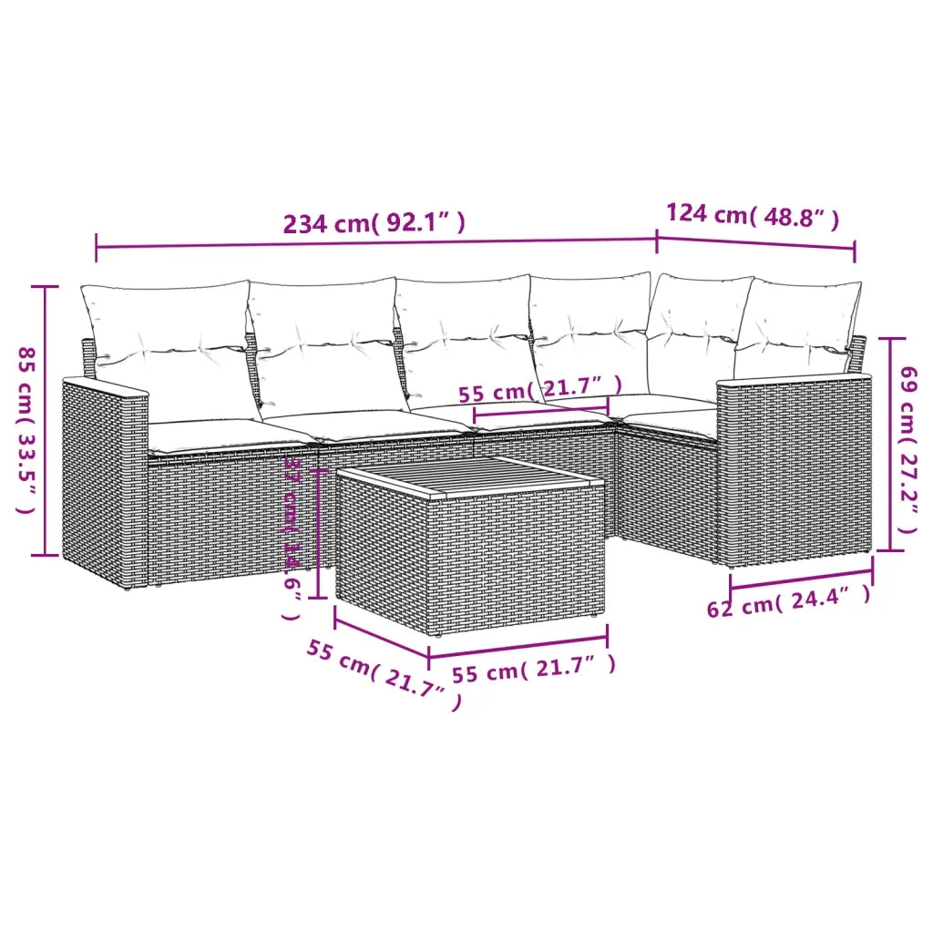 Set Divano da Giardino 6 pz con Cuscini Beige in Polyrattan 3258356