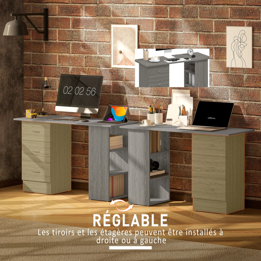 Scrivania per computer con cassetti e ripiani ¨C Minimal ¨C Grigio 120x49x72 cm