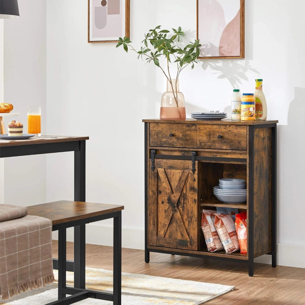 Credenza Industrial Loft in Legno Rustico e Acciaio