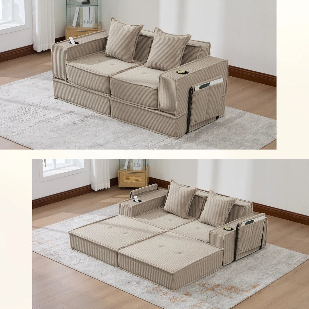 Divano Letto 2 Posti con Poggiapiedi e Cuscini ¨C MINIMAL ¨C Tessuto