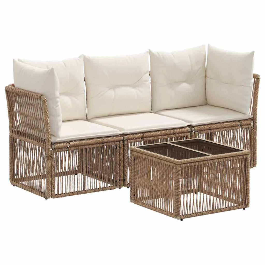 Set Divano da Giardino 4 pz | Set Salotto da Giardino Beige polyrattan