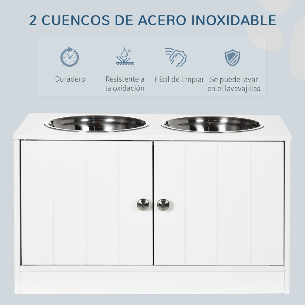 Ciotola Rialzata per Cani Grandi ¨C Xylo ¨C 2 Ciotole 2000ml con Contenitore 60x30x35,5cm Bianco