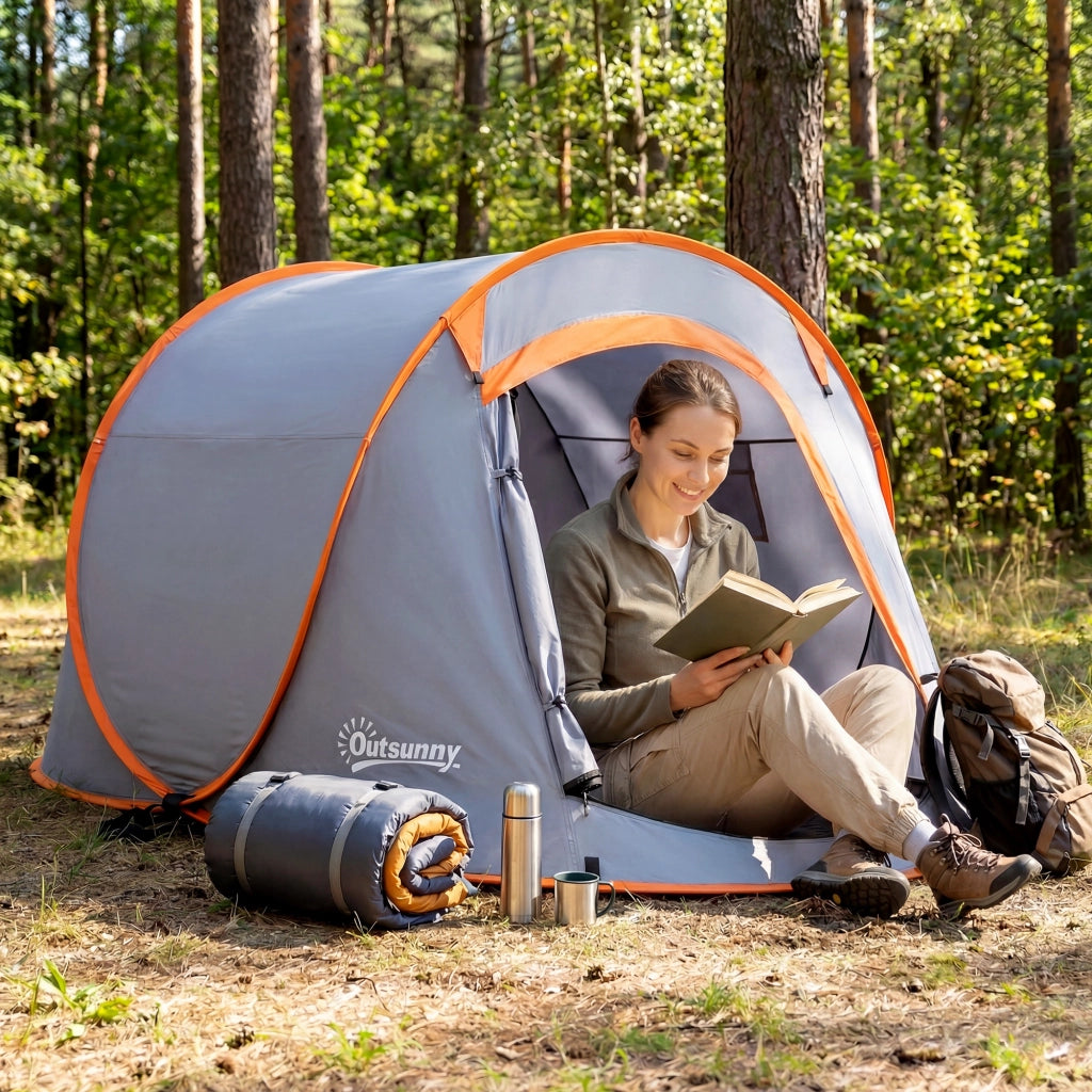 Tenda da Campeggio Pop-Up Impermeabile ¨C Xylo ¨C 245x148x105 cm, Grigio, con Borsa