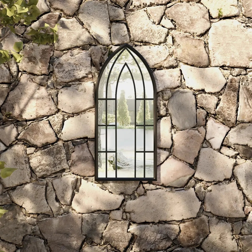 Specchio da Giardino Nero 70x30 cm in Ferro per Uso Esterno 318356