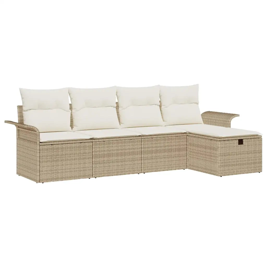 Set Divano da Giardino con cuscino 5 pcs Beige Poly Rattan
