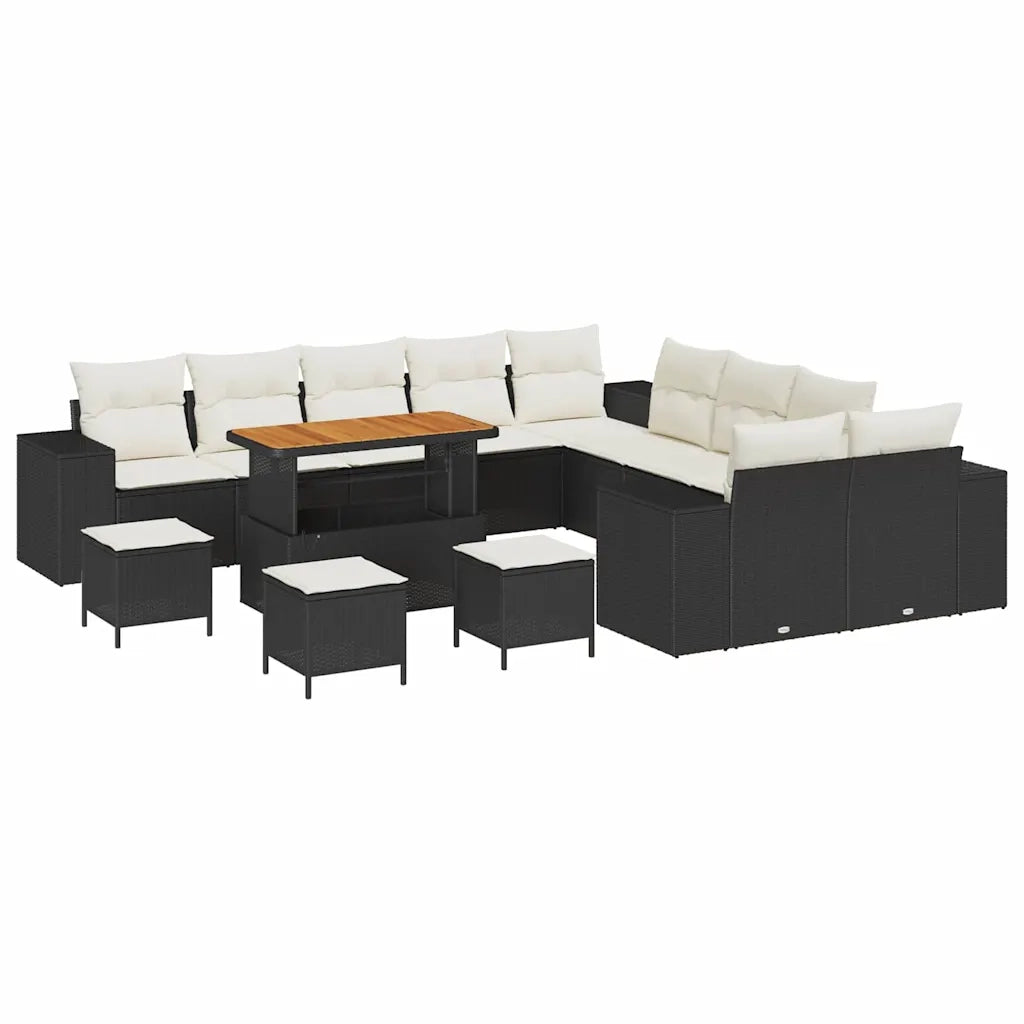 Set Divano da Giardino 14 pcs Nero e Crema polyrattan 3364020