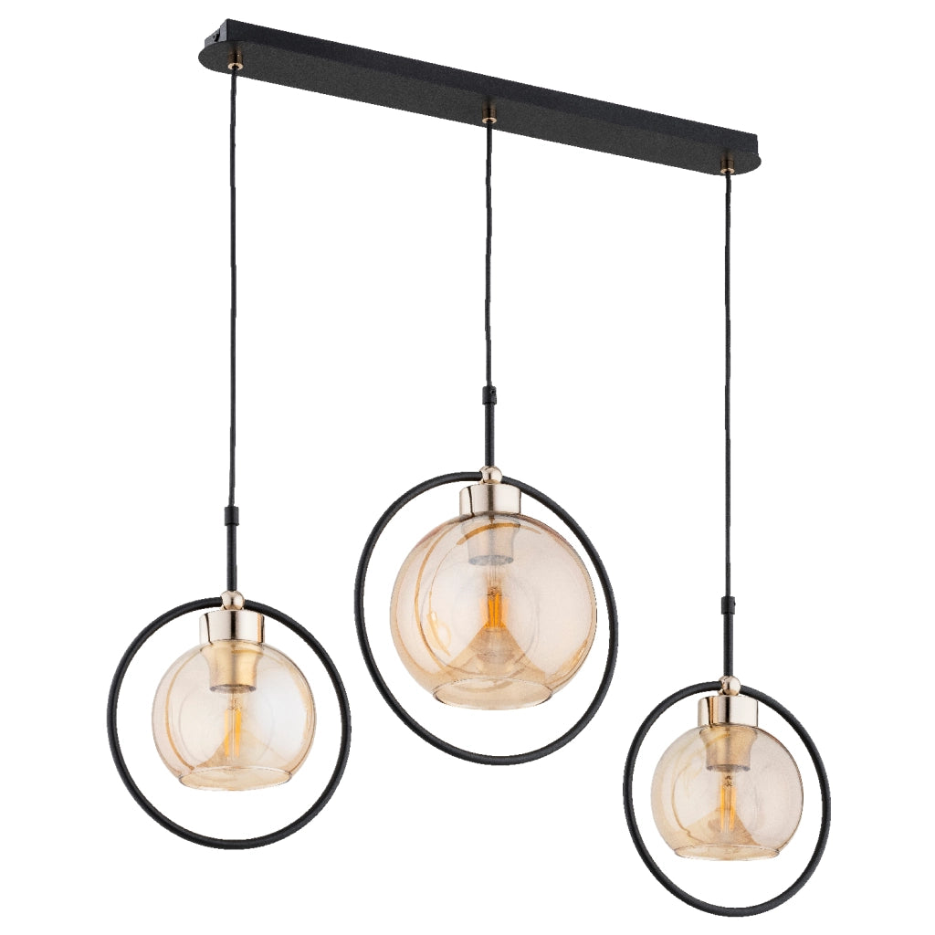 Lampada a sospensione glamour Delsi nera ambra 3xE27 Alfa
