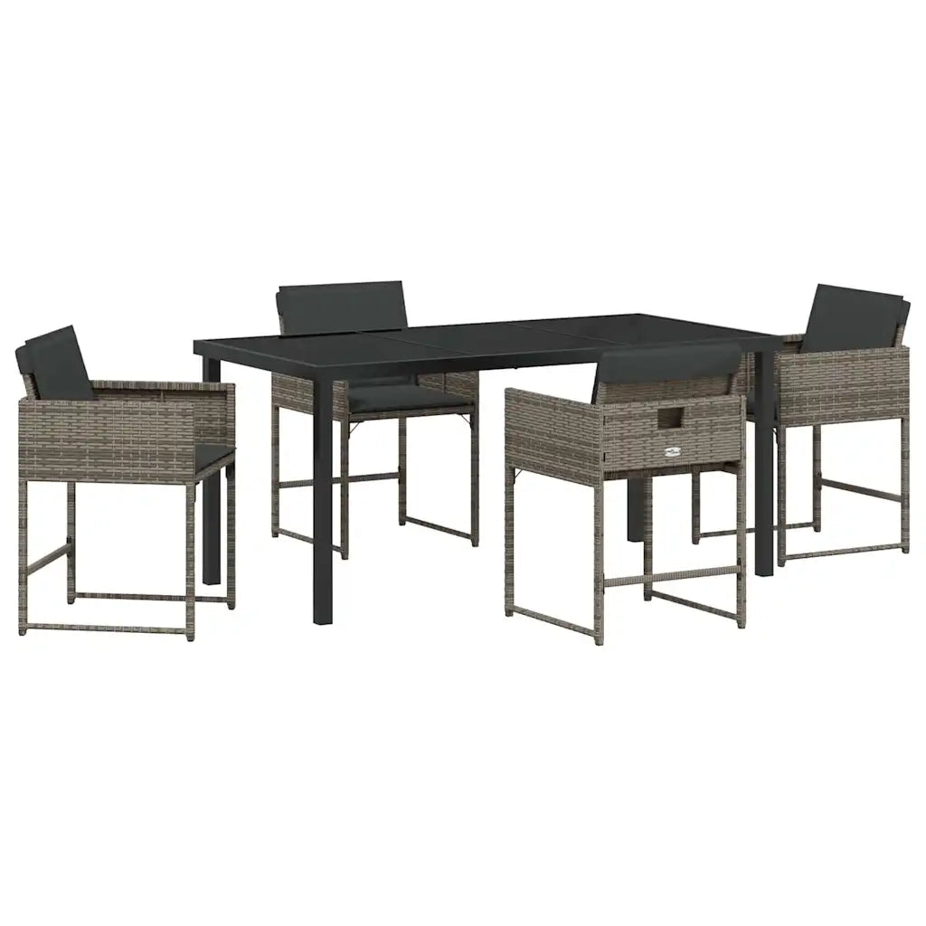 Set da Pranzo per Giardino 5 pcs Grigio polyrattan