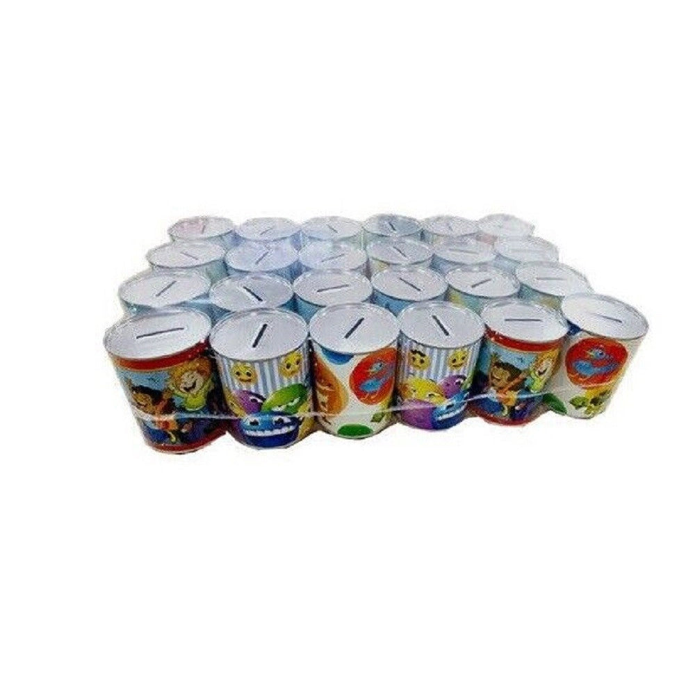 Trade Shop - Set 24 Pezzi Mini Salvadanai In Latta Porta Monete Banconote Soldi 9x11cm 500039 -