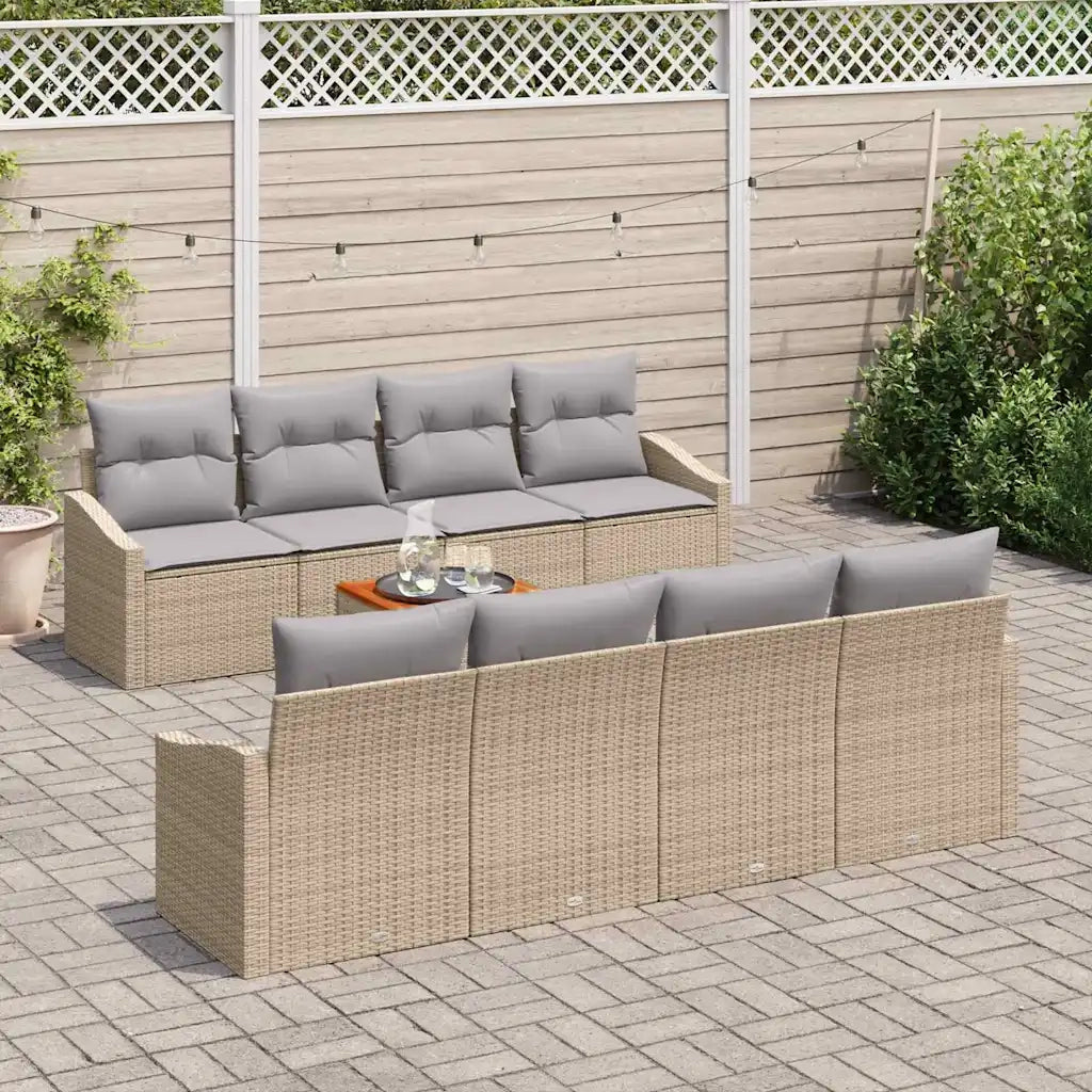Set Divano da Giardino con cuscino 9 pcs Beige polyrattan 3347805