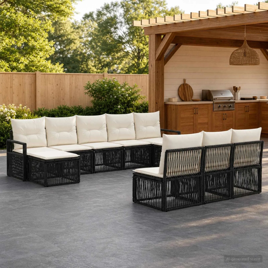 Set Divano da Giardino 10 pz Nero polyrattan 3435832