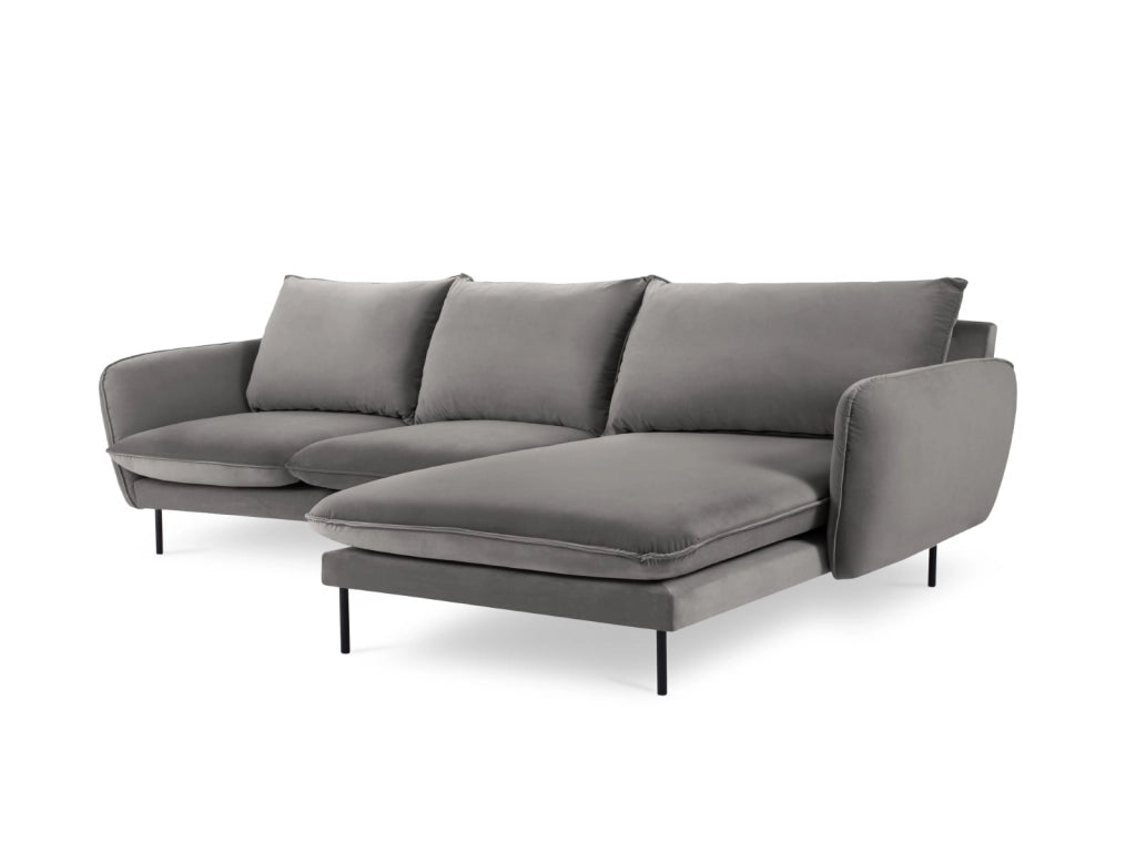 Cosmopolitan Design - Divano angolare destro "Vienna" 5 posti in velluto grigio chiaro 