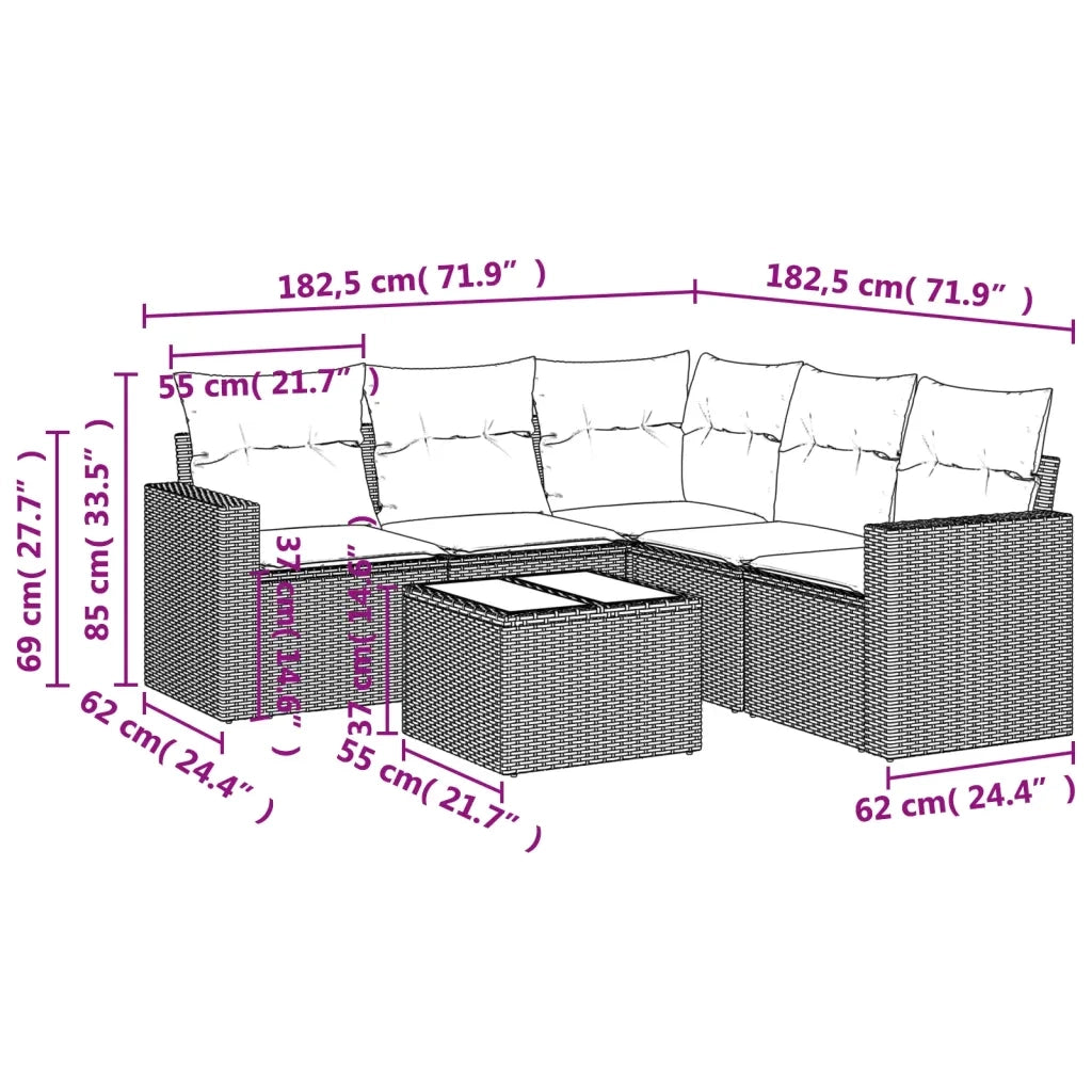 Set Divano da Giardino 6 pz con Cuscini Beige in Polyrattan 3218948