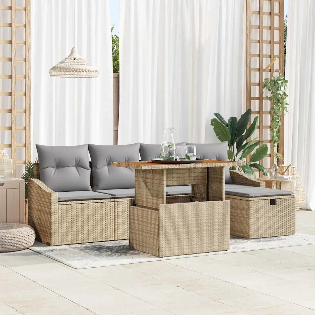 Set Divano da Giardino 6 pcs Beige polyrattan