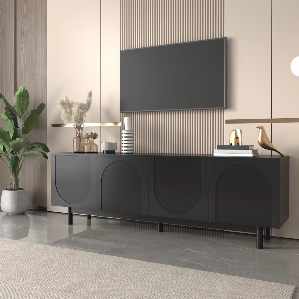 Cassettiera TV nera in MDF e truciolato; lunghezza 175 cm
