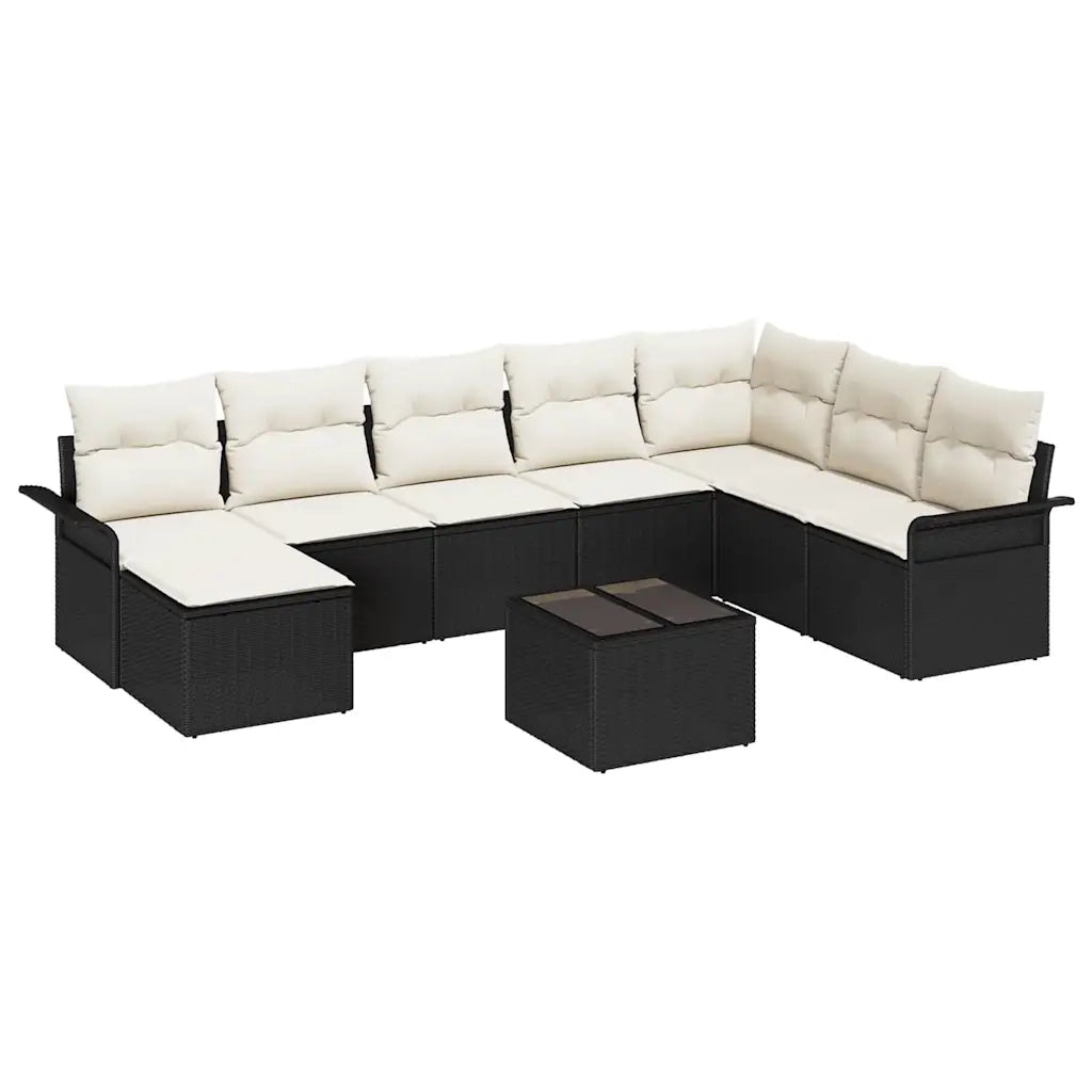 Set Divano da Giardino con cuscino 9 pcs Marrone Poly Rattan