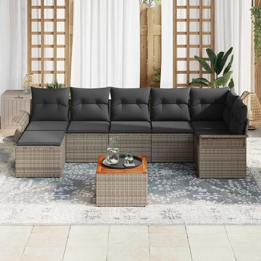 Set Divano da Giardino con cuscino 8 pcs Grigio polyrattan