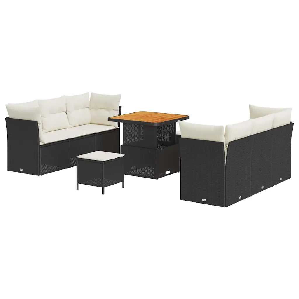 Set Divano da Giardino con cuscino 9 pcs Nero polyrattan 3361435