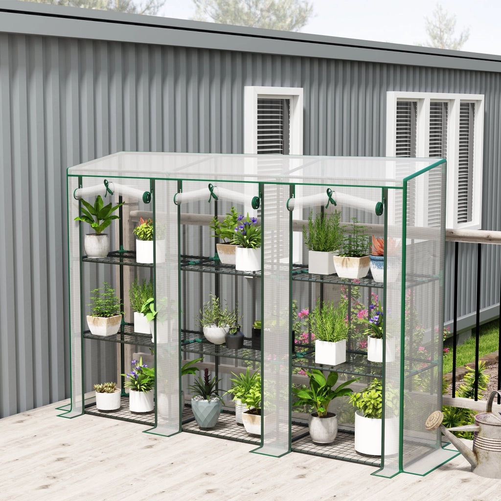 Serra da giardino 3 piani con ripiani - Xylo - 3 porte avvolgibili bianco 215x46x151 cm