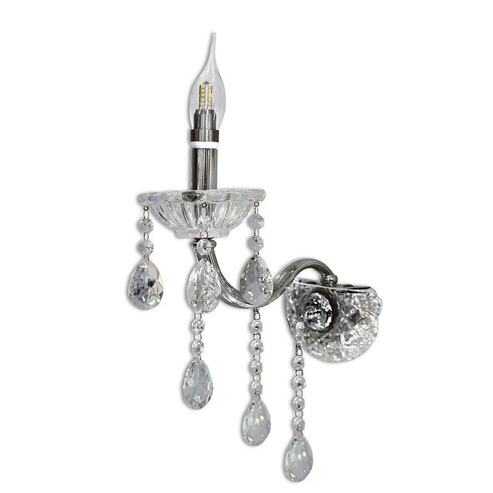 Trade Shop - Applique Da Muro Candelabro Gocce Pendenti Cristallo Acrilico Attacco E14 E34 - Argento