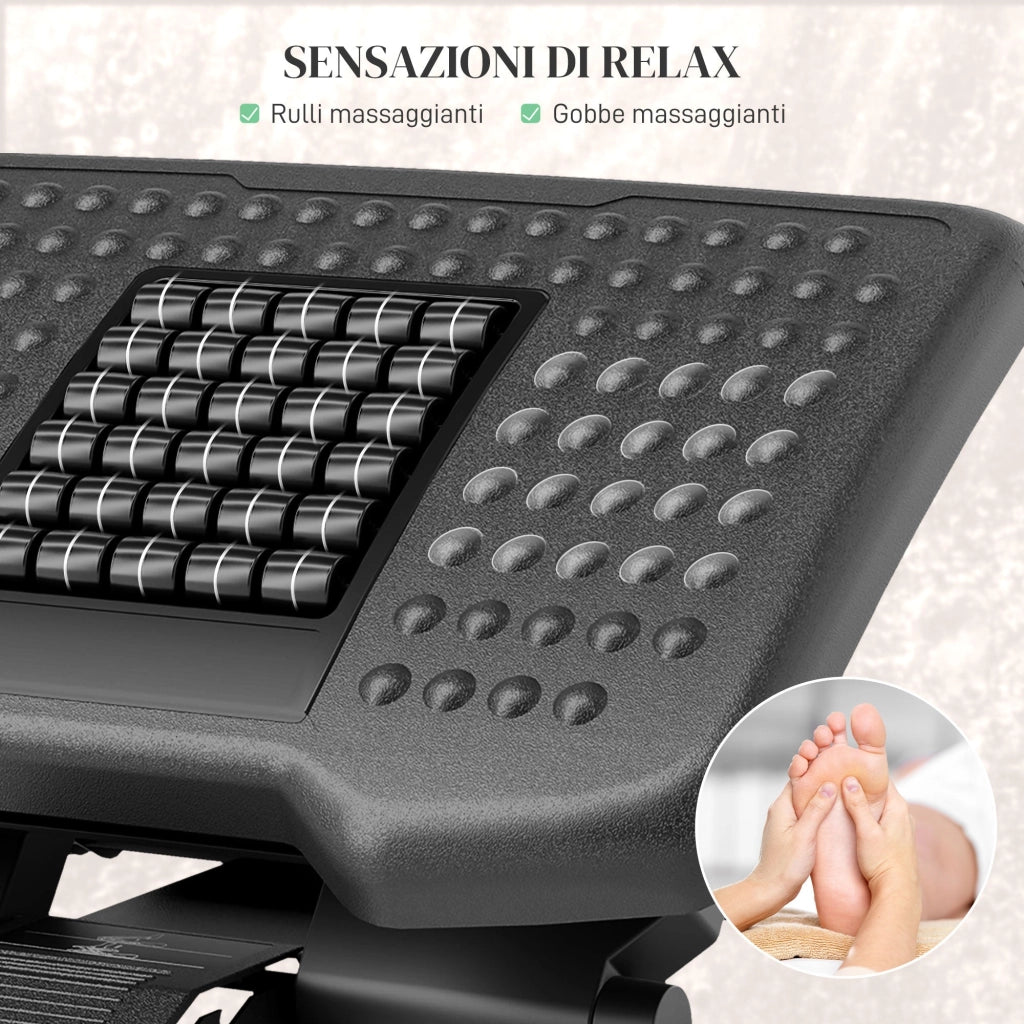 Poggiapiedi per Ufficio Ergonomico con Rulli Massaggianti Regolabile Nero