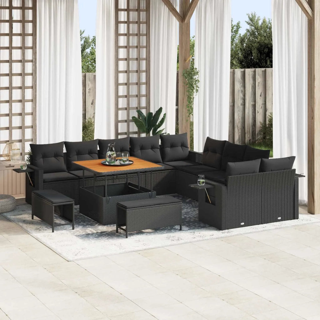 Set Divano da Giardino 13 pcs Nero polyrattan