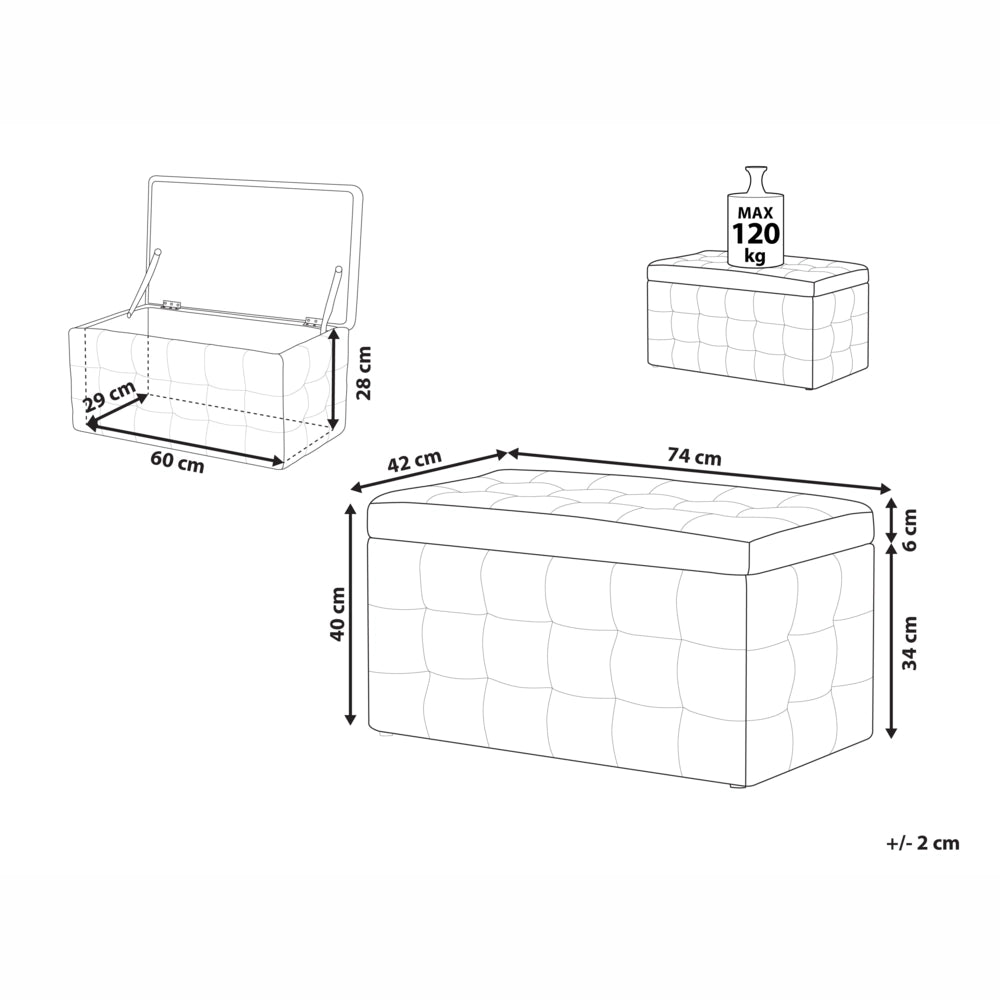 Pouf contenitore in tessuto rosso con coperchio trapuntato camera da letto
