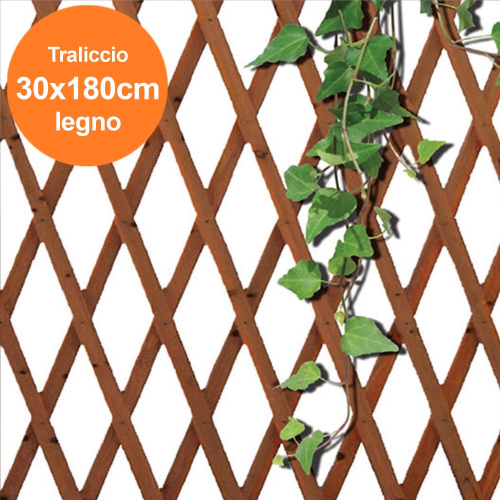 Trade Shop - Traliccio Rete Estensibile In Legno Scuro Per Parete Da Giardino Piante 180x30cm -