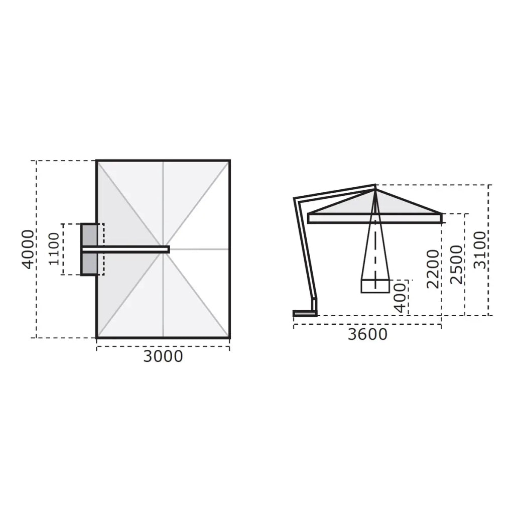 Scolaro ombrellone a braccio 3x4 ecrù