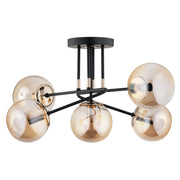 Plafoniera glamour nero-oro, sfere ambra 5xE14 Alfa Ester