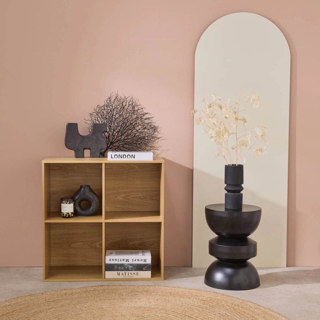 Libreria modulare in legno con 4 scomparti, quercia