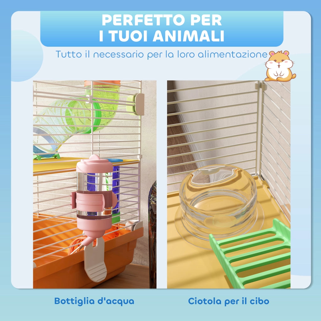 Casetta per Criceti a 5 Livelli con Tubi, Ruota e Scala ¨C Zephmum ¨C 46x30x58 cm Arancione
