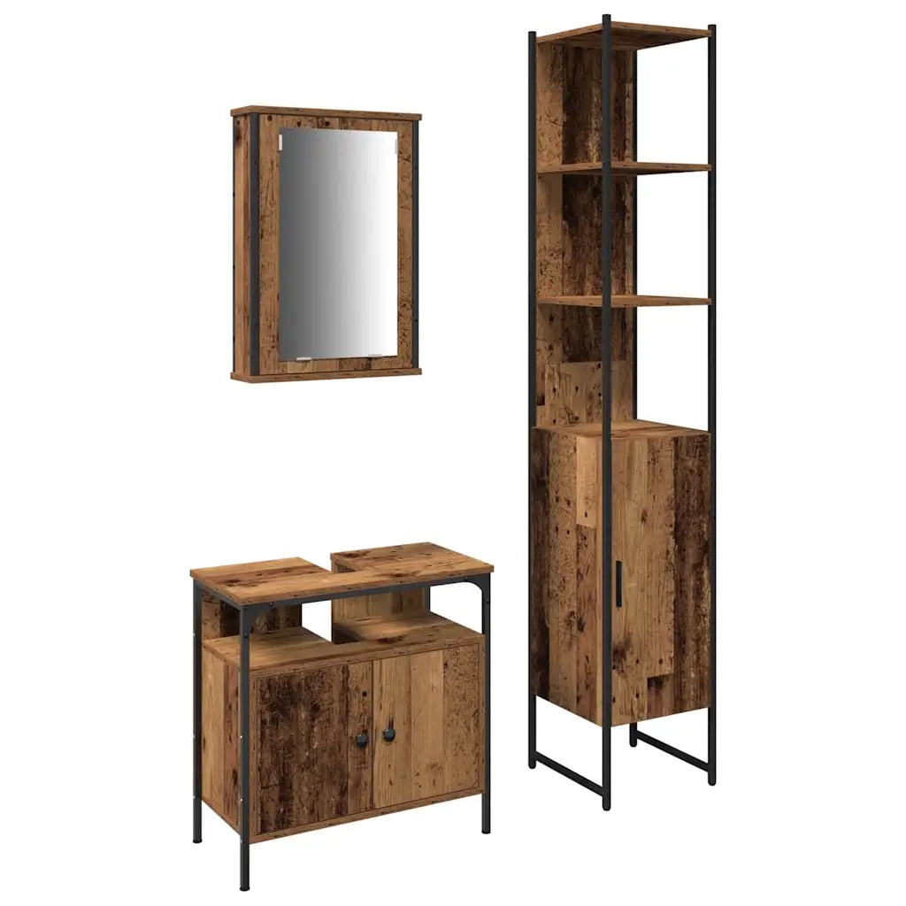 Set di mobili per il bagno con lo scaffale 3 pcs Legno vecchio 3332555