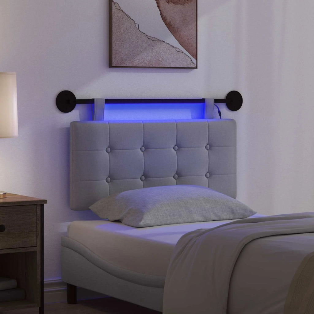 Testiera sospesa Con luce LED Grigio Chiaro Tessuto 3424366