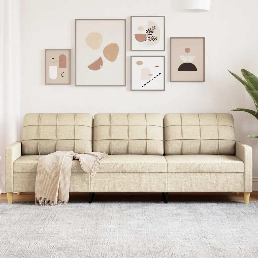 Divano a 3 Posti-Sofa 3 Posti Crema 210 cm in Tessuto