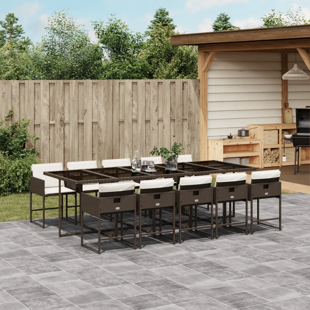 Set da Pranzo da Giardino 11 pz con Cuscini Polyrattan Marrone 3278060