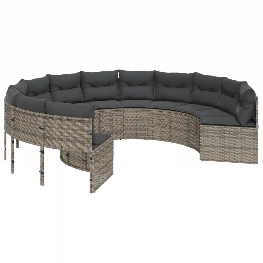 Divano da Giardino con Cuscini Circolare Grigio in Polyrattan 3318541