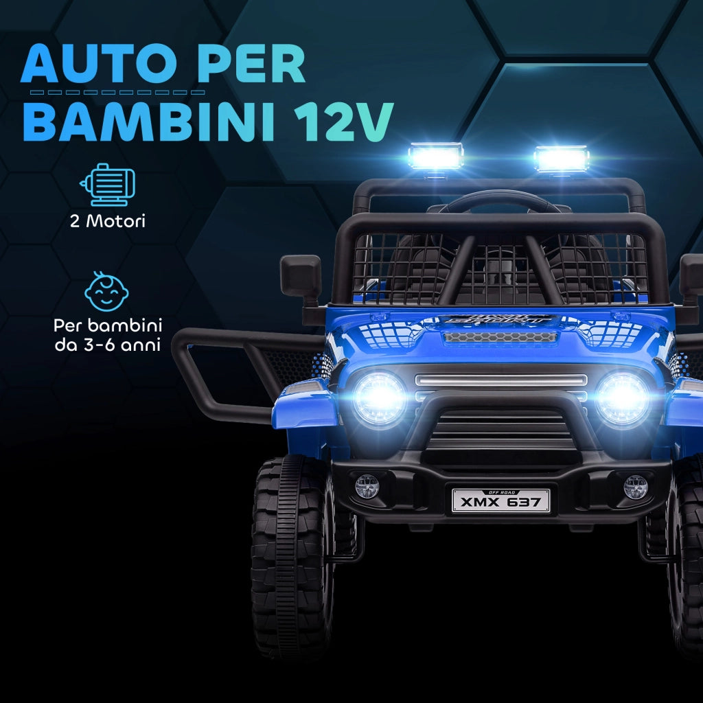 Auto per Bambini 12V Fuoristrada con Telecomando e Luci ¨C Minimal ¨C Blu