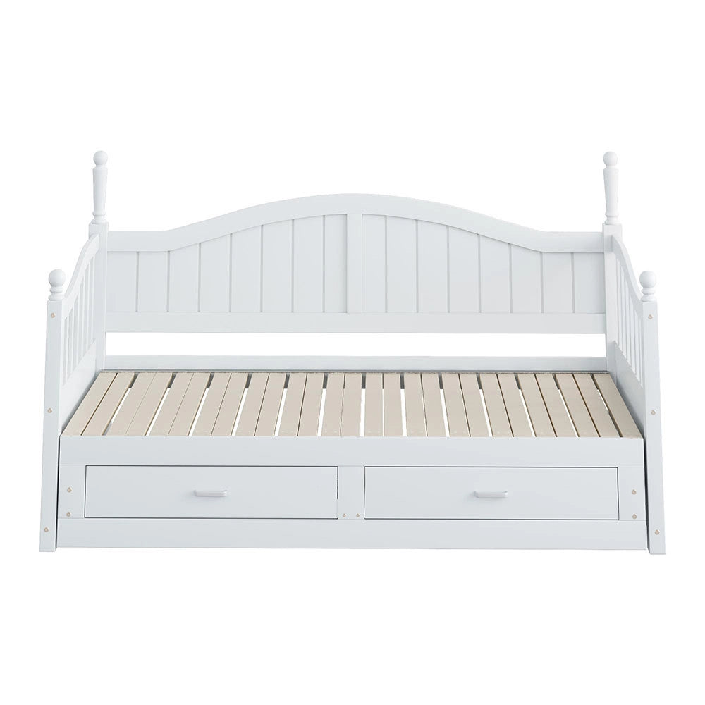 Divano letto stile romano - Xylo - bianco, braccioli, legno pino