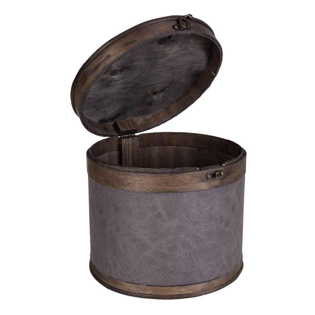 Scatola tonda in legno foderata grigia 30x30x27h